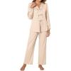 imageBlooming Jelly Womens Pajamas Set 2 Piece Lounge Pjs Sets Fall Outfits Long Sleeve Tie Front Tops Loungewear with PocketsLight Khaki