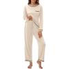 imageBlooming Jelly Womens Pajamas Set Drawstring 2 Piece Lounge Set Ruffle Long Sleeve Pjs Soft Wide Leg Sleepwear PocketsApricot