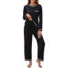imageBlooming Jelly Womens Pajamas Set Drawstring 2 Piece Lounge Set Ruffle Long Sleeve Pjs Soft Wide Leg Sleepwear PocketsBlack