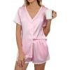 imageBlooming Jelly Womens Satin Pajama Set 2 Piece Lounge Pjs Shorts Set Summer Button Down Sleepwear Cozy LoungewearPink