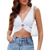 imageBlooming Jelly Womens Sexy Tops Going Out Y2k Cute Crop Tops Plunge V Neck Ring Tie Back Ribbed Tank TopsWhite