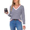 imageBlooming Jelly Womens Sweaters Striped V Neck Fall Outfits 2024Color Block Pullover Tops Winter ClothesBlue White