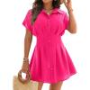 imageBlooming Jelly Womens Swimsuit Coverup Beach Bathing Suit Cover Up Button Down Shirt Dresses Pleated Bikini SwimwearHot Pink