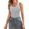 imageBlooming Jelly Womens Tank Tops Built in Bra Summer Trendy Sleeveless Tops Ribbed Square Neck ShirtsWhite Striped