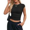 imageBlooming Jelly Womens Trendy Crop Tops Summer Sleeveless Y2k Ribbed Tank Top Casual Going Out Ruched Tshirts ShirtsBlack