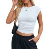 imageBlooming Jelly Womens Trendy Crop Tops Summer Sleeveless Y2k Ribbed Tank Top Casual Going Out Ruched Tshirts ShirtsWhite