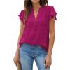 imageBlooming Jelly Womens White Blouse V Neck Ruffle Sleeve Flowy Shirts Dressy Casual Cute Summer TopsCrimson Red 02