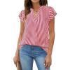 imageBlooming Jelly Womens White Blouse V Neck Ruffle Sleeve Flowy Shirts Dressy Casual Cute Summer TopsStripedred and White