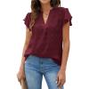 imageBlooming Jelly Womens White Blouse V Neck Ruffle Sleeve Flowy Shirts Dressy Casual Cute Summer TopsWine Red