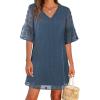 imageBlooming Jelly Womens White Dresses Short Sleeve V Neck Ruffle Cute Sun Dress Chiffon Flowy Shift Mini DressNavy Blue
