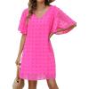 imageBlooming Jelly Womens White Dresses Short Sleeve V Neck Ruffle Cute Sun Dress Chiffon Flowy Shift Mini DressWatermelon Red