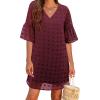 imageBlooming Jelly Womens White Dresses Short Sleeve V Neck Ruffle Cute Sun Dress Chiffon Flowy Shift Mini DressWine Red