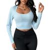 imageBlooming Jelly Womens Workout Long Sleeve Yoga TShirt Athletic Tee Slim Fit Sexy Yoga Shirt Cropped TopsBlue