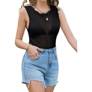 imageBlooming Jelly Women Crochet Top Summer Going Out Tank Tops Crew Neck Sleeveless Crop White Top OutfitsBlack