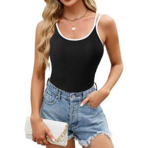 imageBlooming Jelly Women Ribbed Tank Tops with Built in Shelf Bras Sleeveless Camisole Tops Summer Cami 2025Black 2