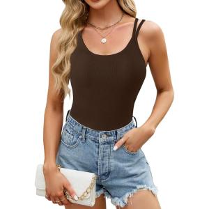imageBlooming Jelly Women Ribbed Tank Tops with Built in Shelf Bras Sleeveless Camisole Tops Summer Cami 2025Brown