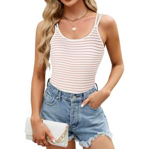 imageBlooming Jelly Women Ribbed Tank Tops with Built in Shelf Bras Sleeveless Camisole Tops Summer Cami 2025Pink Striped