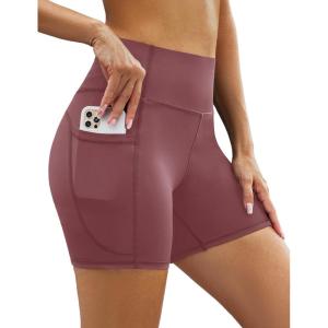 imageBlooming Jelly Womens 5quot Biker Shorts High Waisted Compression Tummy Control Gym Athletic Workout Shorts with PocketsWine Red