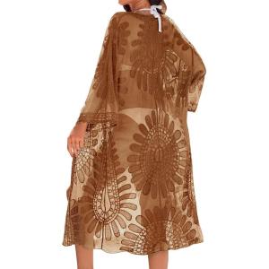 imageBlooming Jelly Womens Bathing Suit Cover Up 34 Sleeve Mesh Swimsuit Coverup Long Floral Beach Lace Kimono Summer CardiganBrown