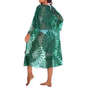 imageBlooming Jelly Womens Bathing Suit Cover Up 34 Sleeve Mesh Swimsuit Coverup Long Floral Beach Lace Kimono Summer CardiganDark Green