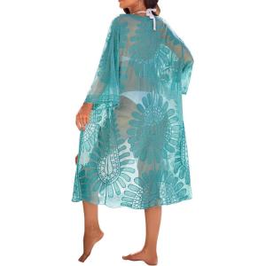 imageBlooming Jelly Womens Bathing Suit Cover Up 34 Sleeve Mesh Swimsuit Coverup Long Floral Beach Lace Kimono Summer CardiganPea Green
