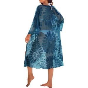 imageBlooming Jelly Womens Bathing Suit Cover Up 34 Sleeve Mesh Swimsuit Coverup Long Floral Beach Lace Kimono Summer CardiganTeal Chathams Blue