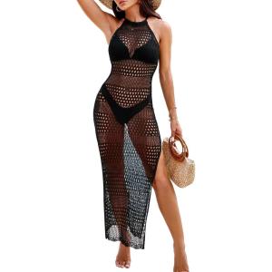 imageBlooming Jelly Womens Bathing Suit Cover Up Crochet Swimsuit Coverup Hollow Out Bikini Sleeveless Long Beach DressBlack
