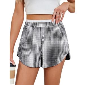 imageBlooming Jelly Womens Boxer Shorts Pajama Pj High Waisted Gingham Summer Lounge Sleep Bottoms Beach Outfits 2025Black White Plaid