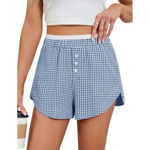 imageBlooming Jelly Womens Boxer Shorts Pajama Pj High Waisted Gingham Summer Lounge Sleep Bottoms Beach Outfits 2025Blue White Plaid