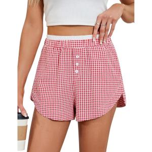 imageBlooming Jelly Womens Boxer Shorts Pajama Pj High Waisted Gingham Summer Lounge Sleep Bottoms Beach Outfits 2025Red White Plaid