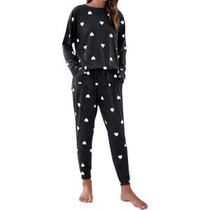 imageBlooming Jelly Womens Cute Pajama Sets Long Sleeve Heart Printed Lounge Set Pockets Two Piece Outfits 2025Black