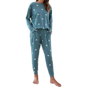 imageBlooming Jelly Womens Cute Pajama Sets Long Sleeve Heart Printed Lounge Set Pockets Two Piece Outfits 2025Blue
