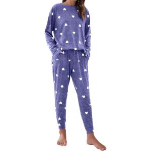 imageBlooming Jelly Womens Cute Pajama Sets Long Sleeve Heart Printed Lounge Set Pockets Two Piece Outfits 2025Blue White Heart
