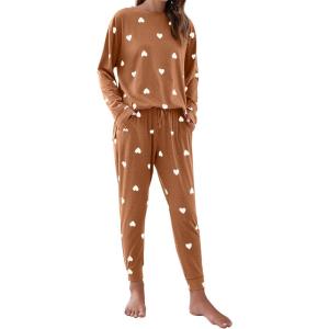 imageBlooming Jelly Womens Cute Pajama Sets Long Sleeve Heart Printed Lounge Set Pockets Two Piece Outfits 2025Caramel