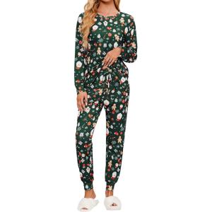 imageBlooming Jelly Womens Cute Pajama Sets Long Sleeve Heart Printed Lounge Set Pockets Two Piece Outfits 2025Christmas Green