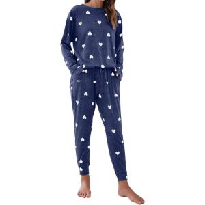 imageBlooming Jelly Womens Cute Pajama Sets Long Sleeve Heart Printed Lounge Set Pockets Two Piece Outfits 2025Dark Blue