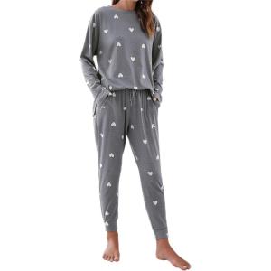imageBlooming Jelly Womens Cute Pajama Sets Long Sleeve Heart Printed Lounge Set Pockets Two Piece Outfits 2025Drak Grey