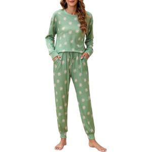 imageBlooming Jelly Womens Cute Pajama Sets Long Sleeve Heart Printed Lounge Set Pockets Two Piece Outfits 2025Floral Green