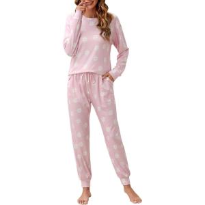 imageBlooming Jelly Womens Cute Pajama Sets Long Sleeve Heart Printed Lounge Set Pockets Two Piece Outfits 2025Floral Pink