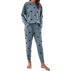 imageBlooming Jelly Womens Cute Pajama Sets Long Sleeve Heart Printed Lounge Set Pockets Two Piece Outfits 2025Greyblack Heart