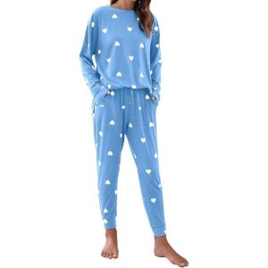 imageBlooming Jelly Womens Cute Pajama Sets Long Sleeve Heart Printed Lounge Set Pockets Two Piece Outfits 2025Light Blue