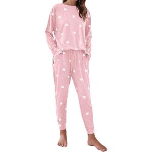 imageBlooming Jelly Womens Cute Pajama Sets Long Sleeve Heart Printed Lounge Set Pockets Two Piece Outfits 2025Light Pink