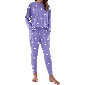 imageBlooming Jelly Womens Cute Pajama Sets Long Sleeve Heart Printed Lounge Set Pockets Two Piece Outfits 2025Purple