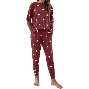 imageBlooming Jelly Womens Cute Pajama Sets Long Sleeve Heart Printed Lounge Set Pockets Two Piece Outfits 2025Red