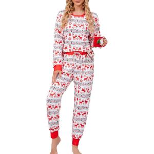 imageBlooming Jelly Womens Cute Pajama Sets Long Sleeve Heart Printed Lounge Set Pockets Two Piece Outfits 2025White and Red