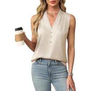 imageBlooming Jelly Womens Dressy Tank Tops Summer Sleeveless Work Blouses Silk Satin V Neck Shirts Business Casual OutfitsApricot