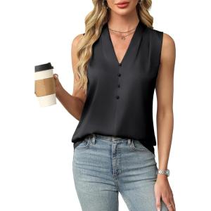 imageBlooming Jelly Womens Dressy Tank Tops Summer Sleeveless Work Blouses Silk Satin V Neck Shirts Business Casual OutfitsBlack