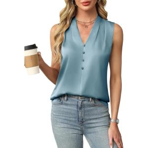 imageBlooming Jelly Womens Dressy Tank Tops Summer Sleeveless Work Blouses Silk Satin V Neck Shirts Business Casual OutfitsTurquoise