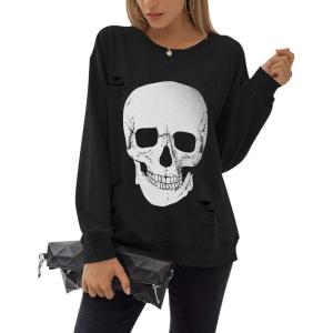 imageBlooming Jelly Womens Halloween Sweatshirts Skull Graphic T Shirts Long Sleeve Pullover Tops Gothic Fall Clothes 2024Black