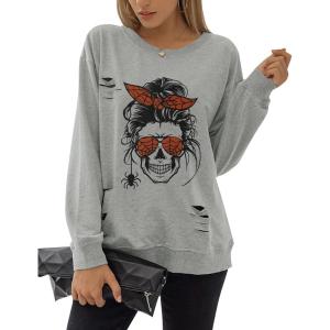 imageBlooming Jelly Womens Halloween Sweatshirts Skull Graphic T Shirts Long Sleeve Pullover Tops Gothic Fall Clothes 2024Grayspider